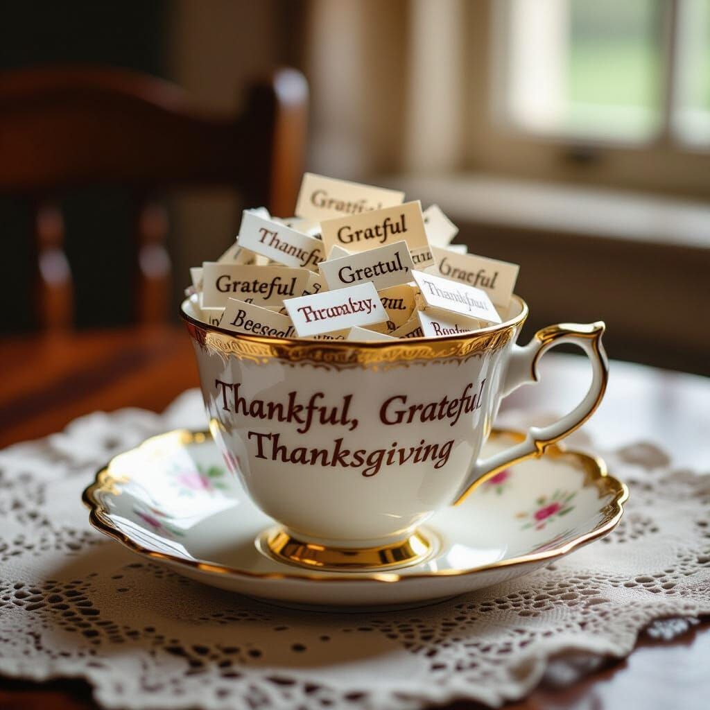 Teacup Overflowing with Gratitude Words