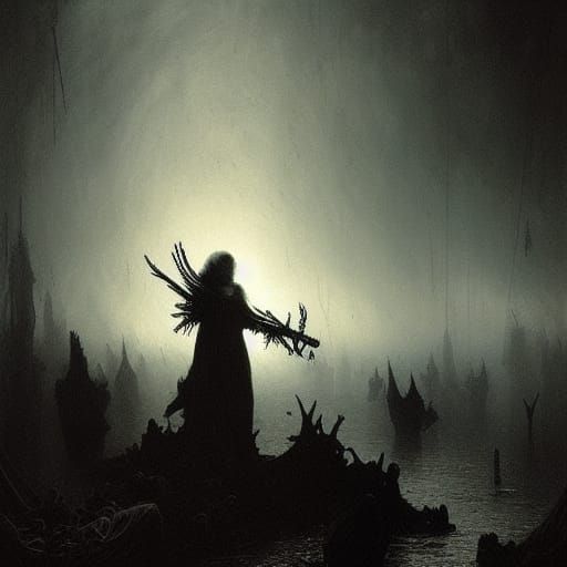 Dead Black Birds in Horror Engraving Style