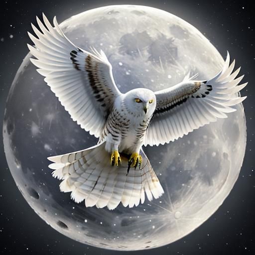 Snow Owl Spreading Wings in Full Moon