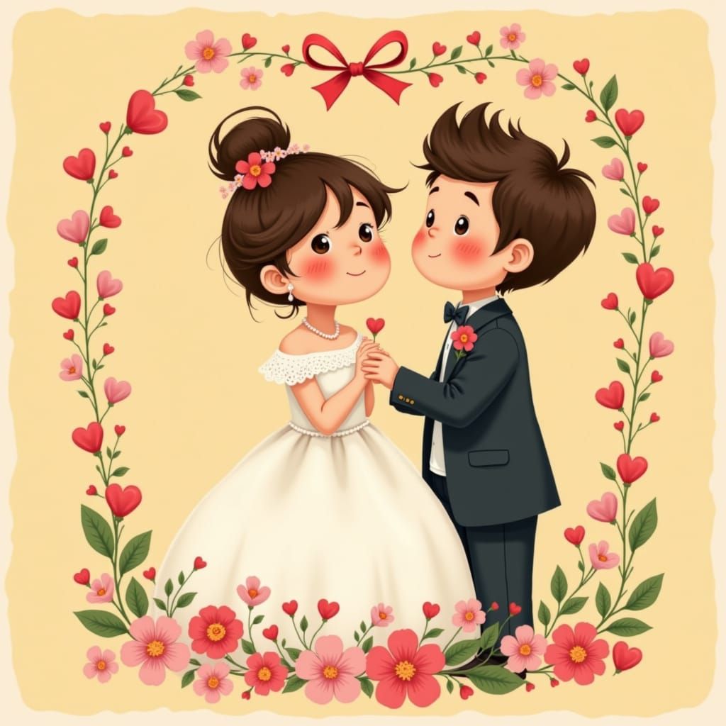 Cute Cartoon Wedding Couple