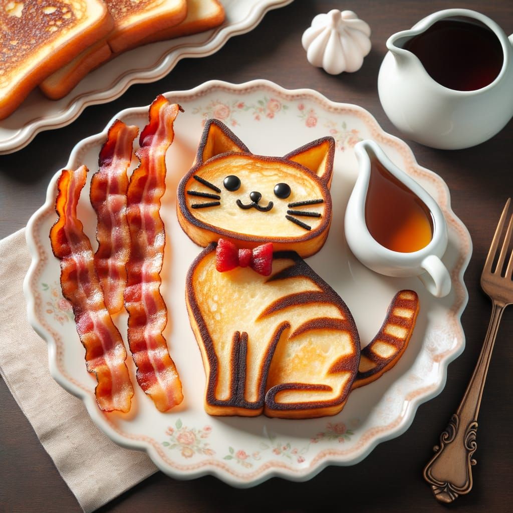 Cat-Shaped French Toast Breakfast Scene