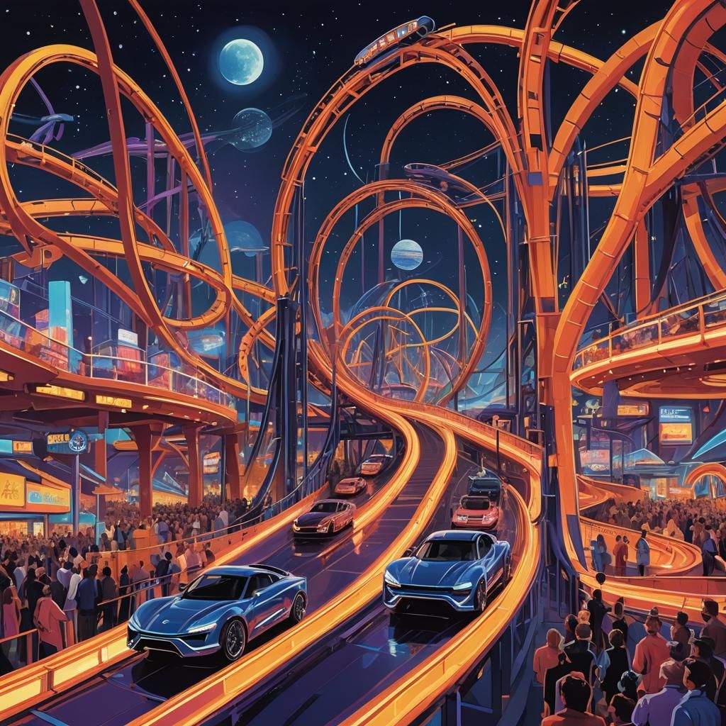 Neon Amusement Park Ride in Futuristic Style