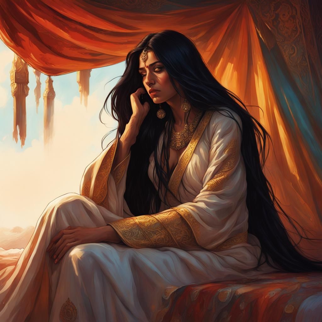 Crying Indian Princess in Hyperrealistic Splash Art Style