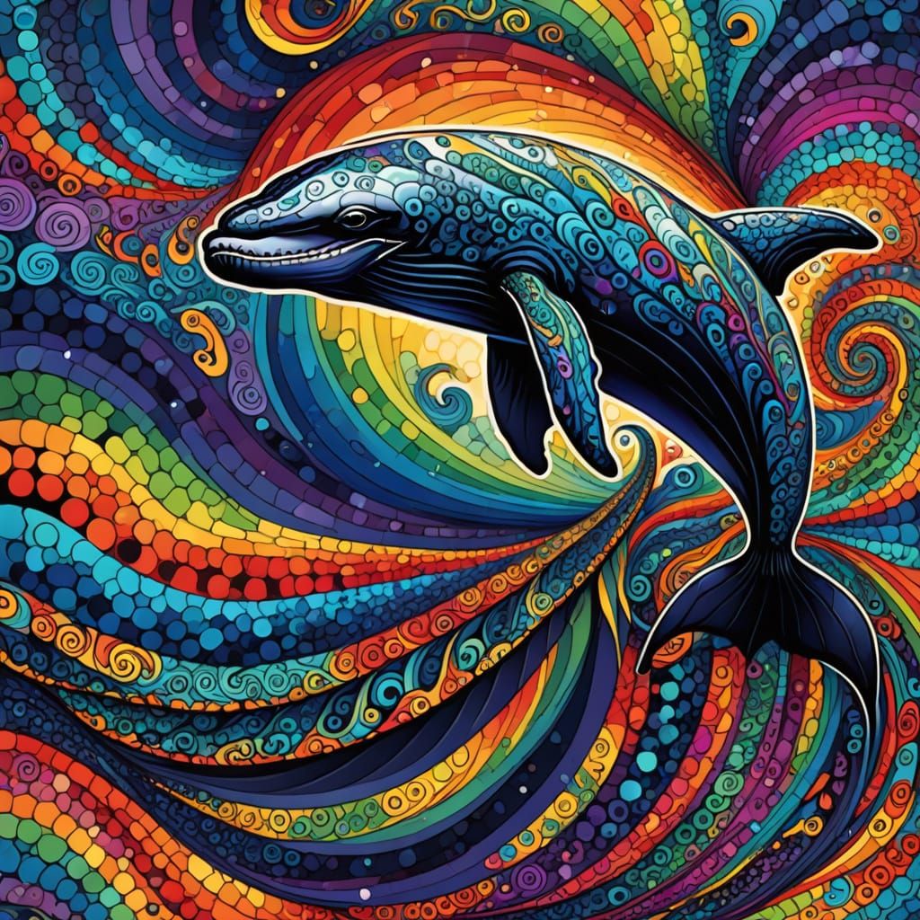 Psychedelic Humpback Whale in Vivid Fractal Ocean