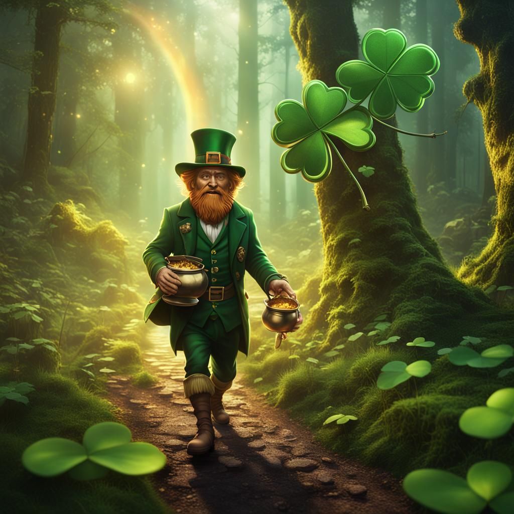 Leprechaun with Gold in Enchanted Forest