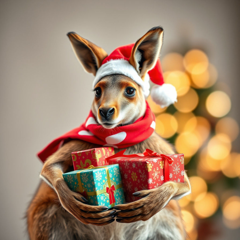 Festive Kangaroo Pouch Overflowing with Christmas Gifts
