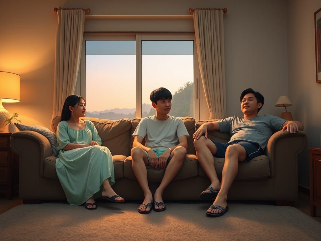 Cozy Family Moment in a Serene Living Room