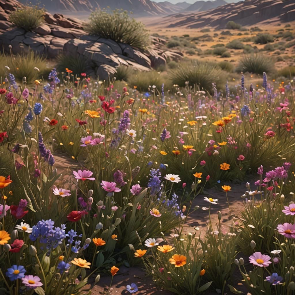 Blooming Garden Transformed by Wind: Matte Painting