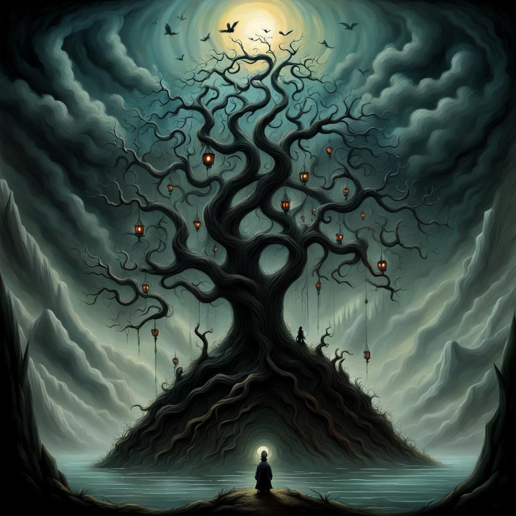 Surreal Emotional Portrait in Dark Fairytale Style