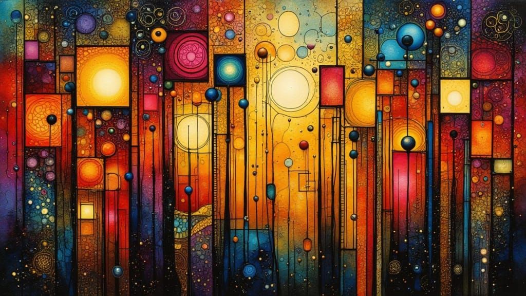 Kintsugi Abstract Squares in Golden Light with Code Landscap...