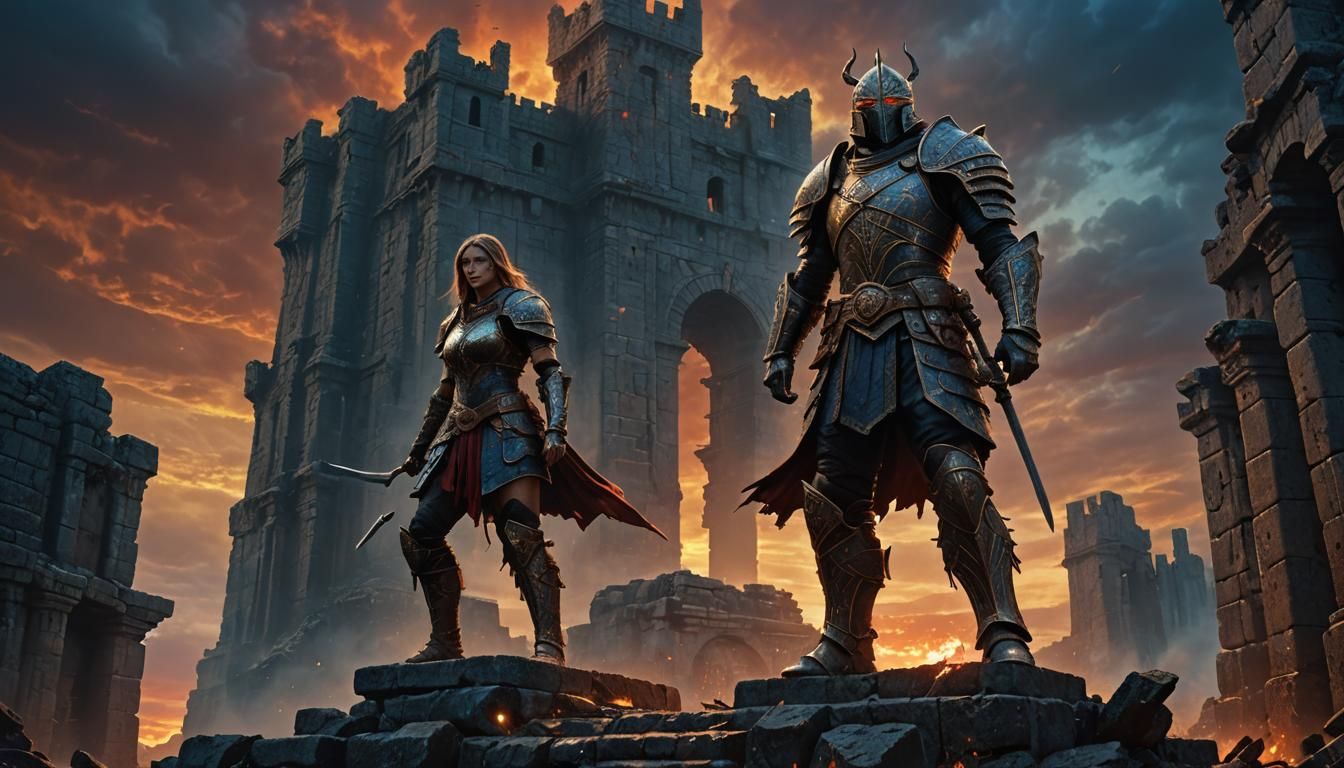 Githyanki Warrior on Ancient Ruins in Dark Fantasy Art