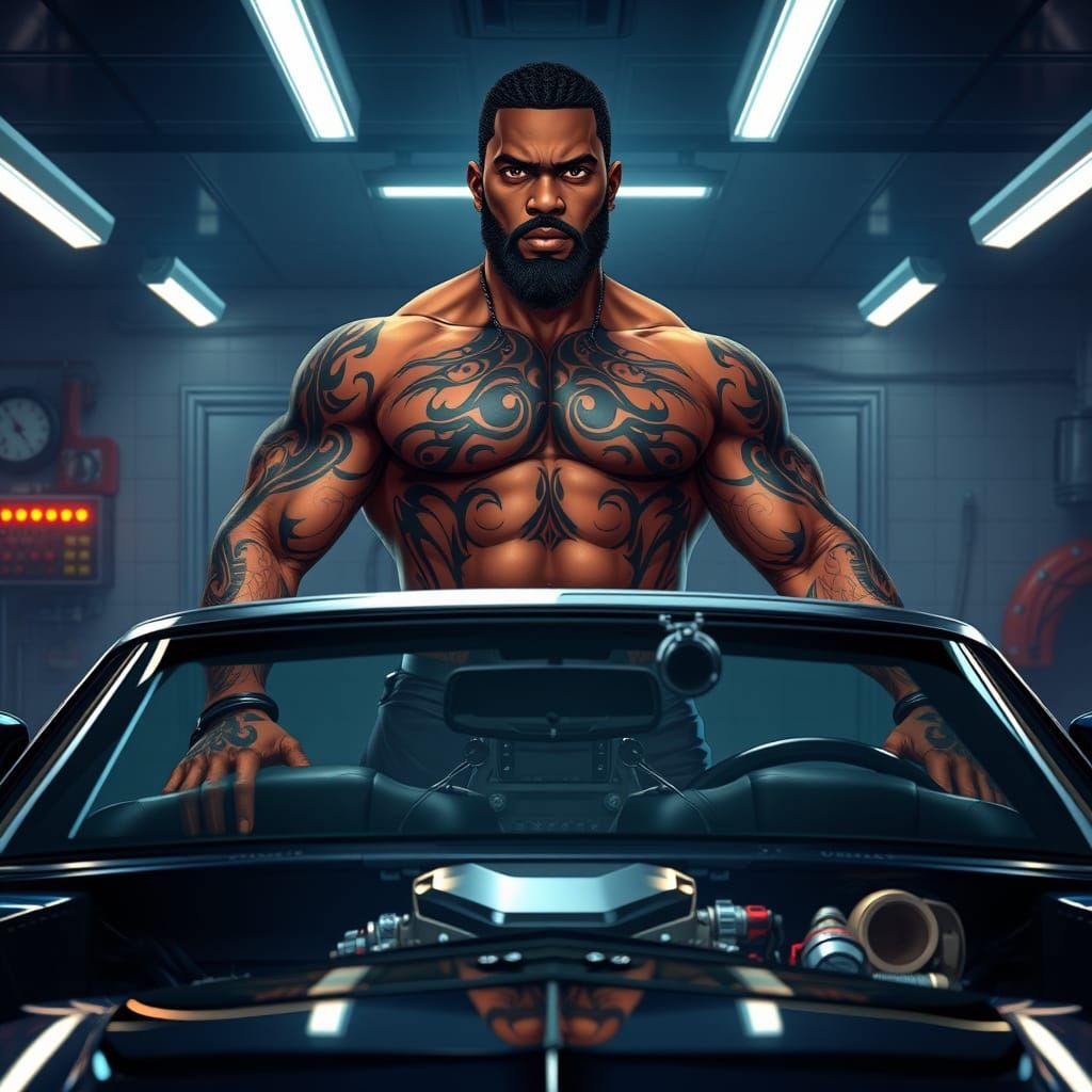 Majestic Black Man Dominates Anime-Style Garage with 1971 Bu...