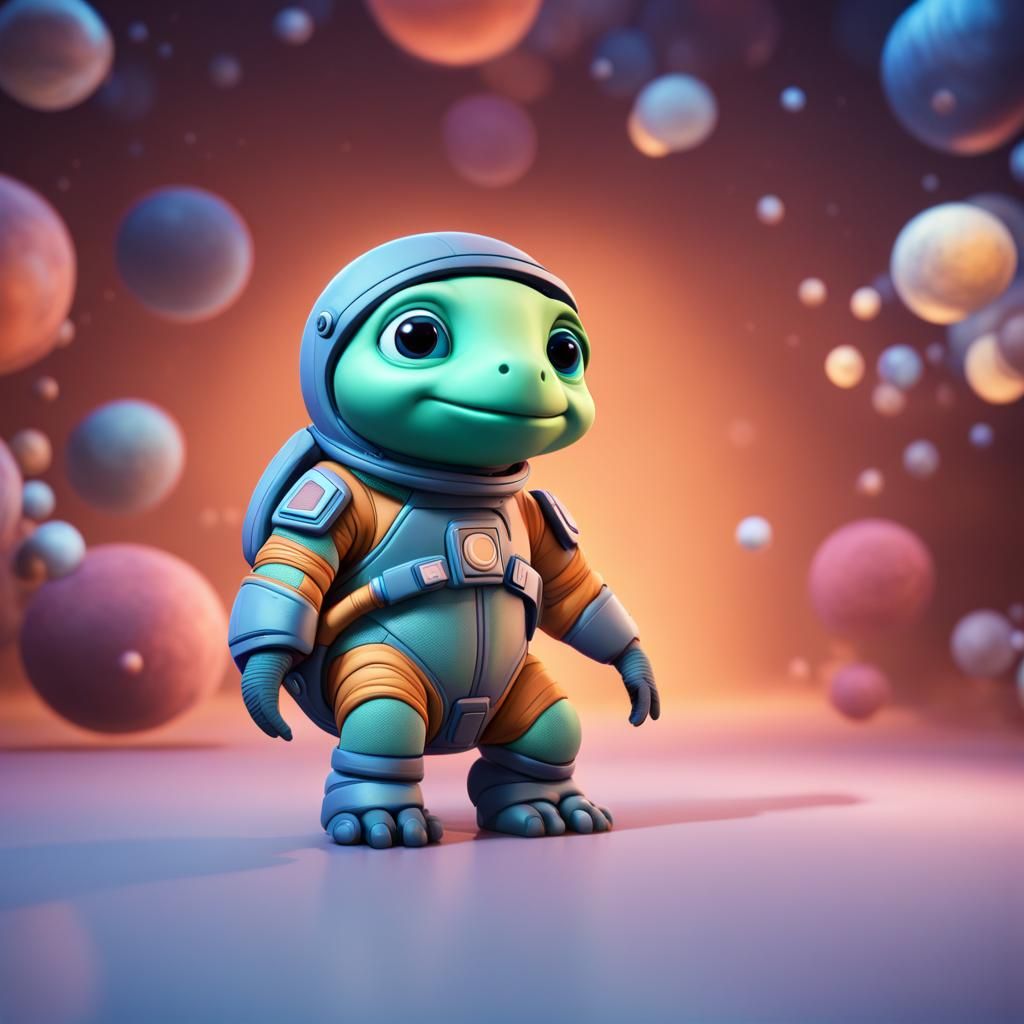 Baby Turtle Astronaut in Space: Pixar Style