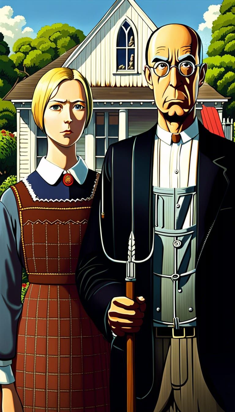 Studio Ghibli's Anime Rendition of American Gothic