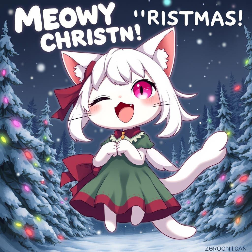 Glowing Catgirl Dances Under Starry Christmas Lights