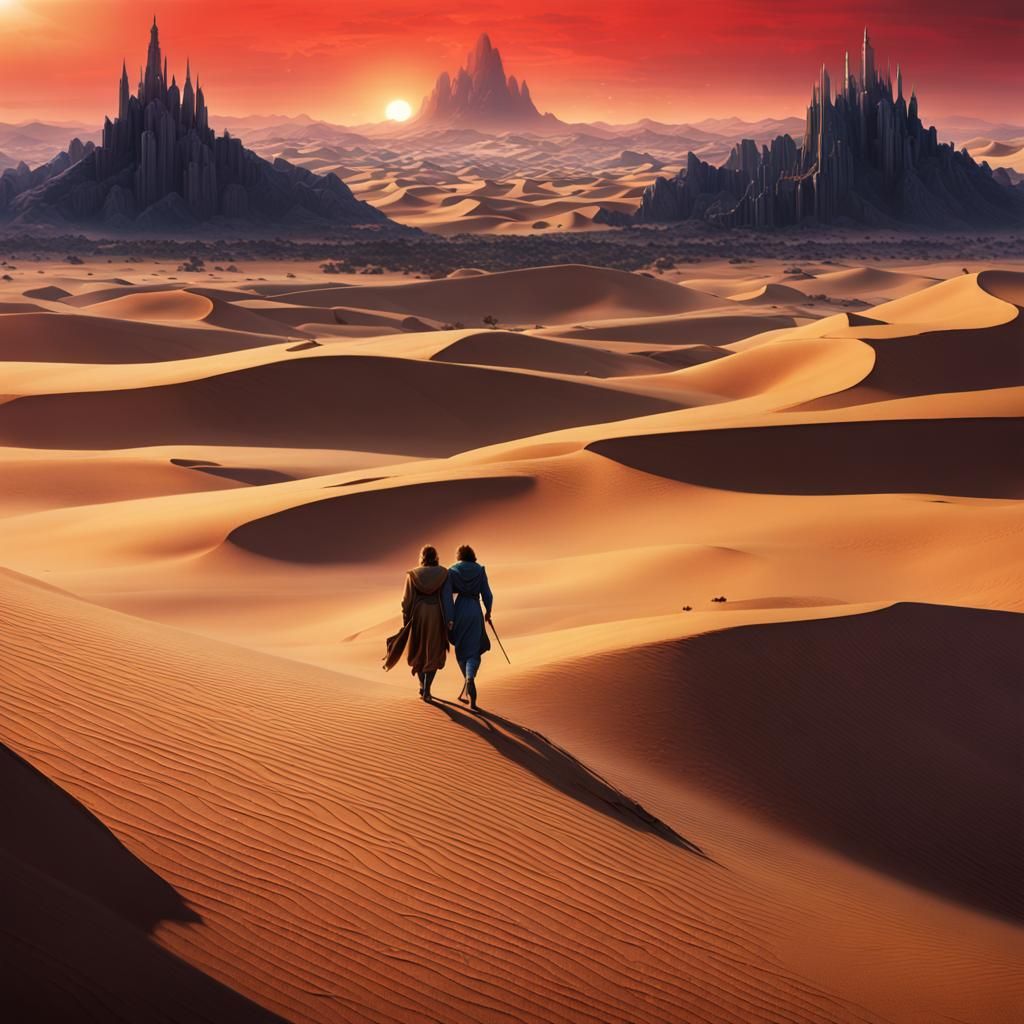 Love Triangle in Dune: A Detailed Matte Painting