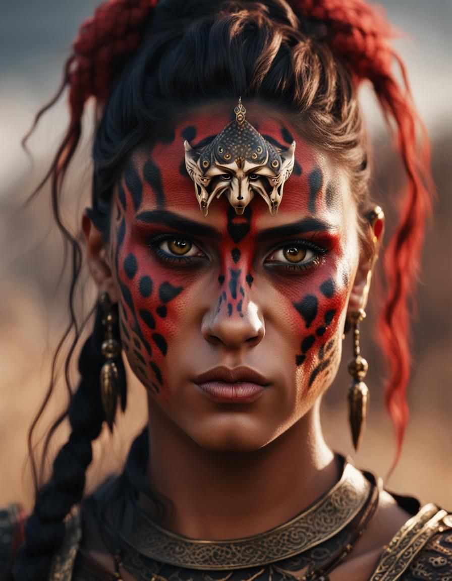 Warrior Princess with Cheetah Tattoo in Realism