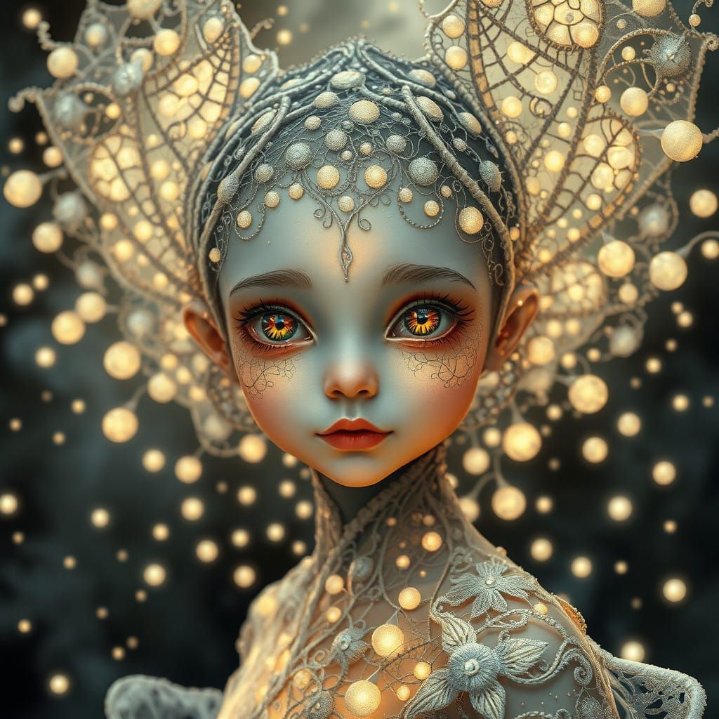 Alien Child in Exquisite Postmodern Filigree Shadows