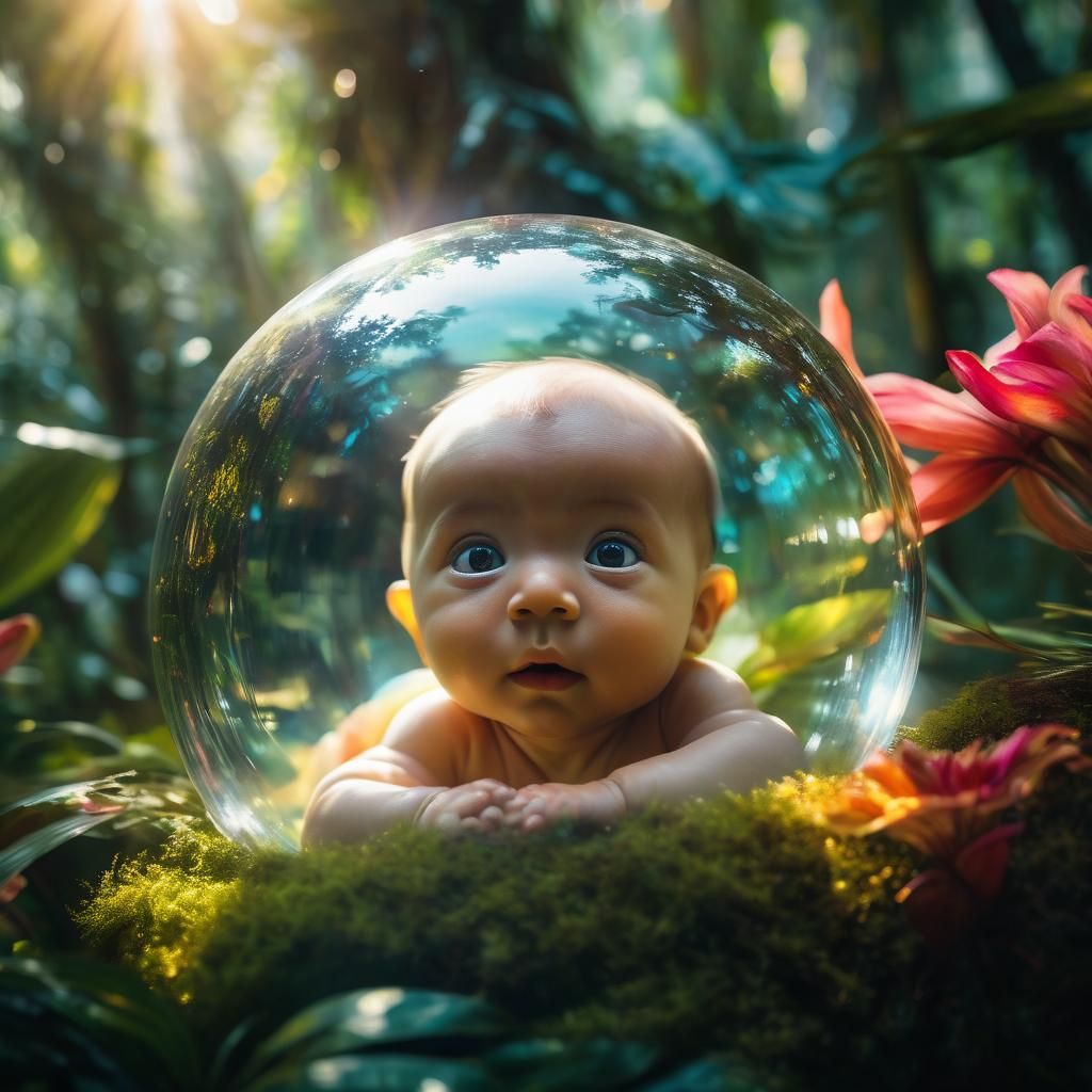 Dreamy Surrealist Baby Portrait in Floating Ball