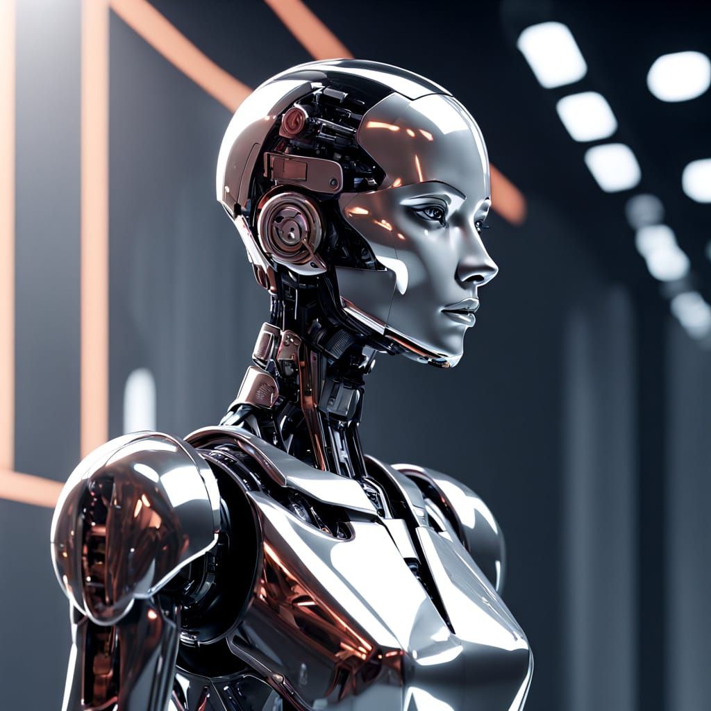 Futuristic Robot Mannequin on Fashion Catwalk