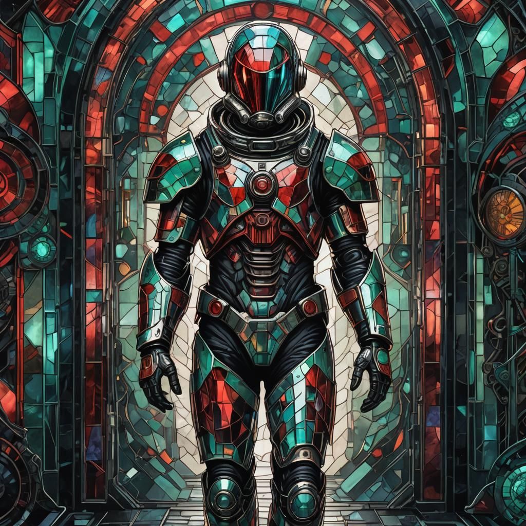 Biomechanical Astronaut in Stained Glass Armor