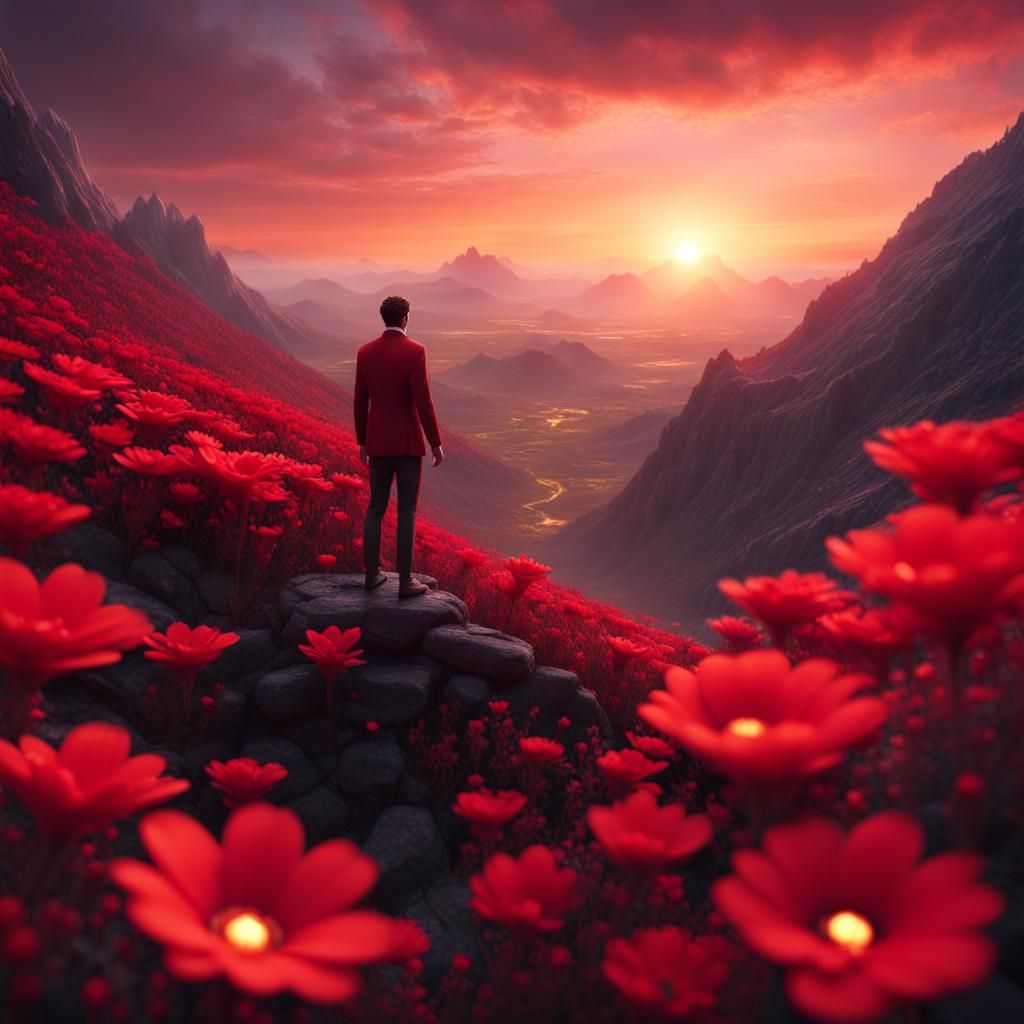 Man in Red Flower, Fantasy Concept Art