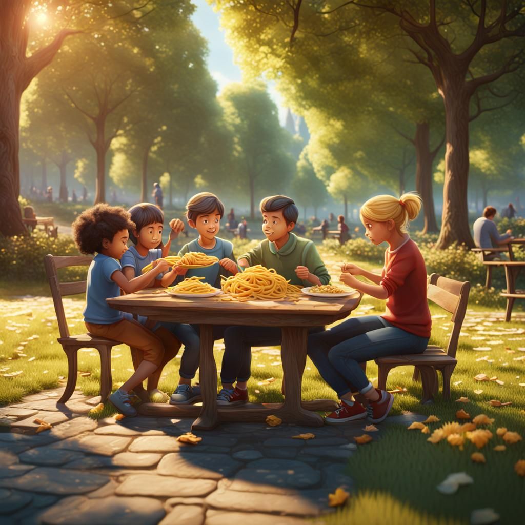 Family Pasta Picnic: Detailed Matte Painting