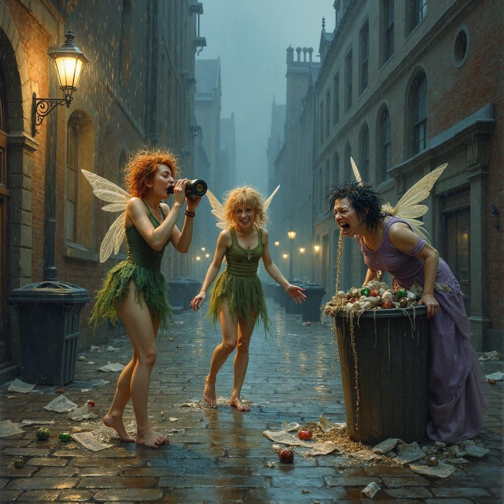 Drunken Fairies in Gothic City, Jean Baptiste Monge Style