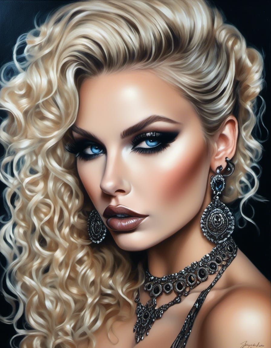 Glamorous Woman in Post-Apocalyptic Acrylic Painting