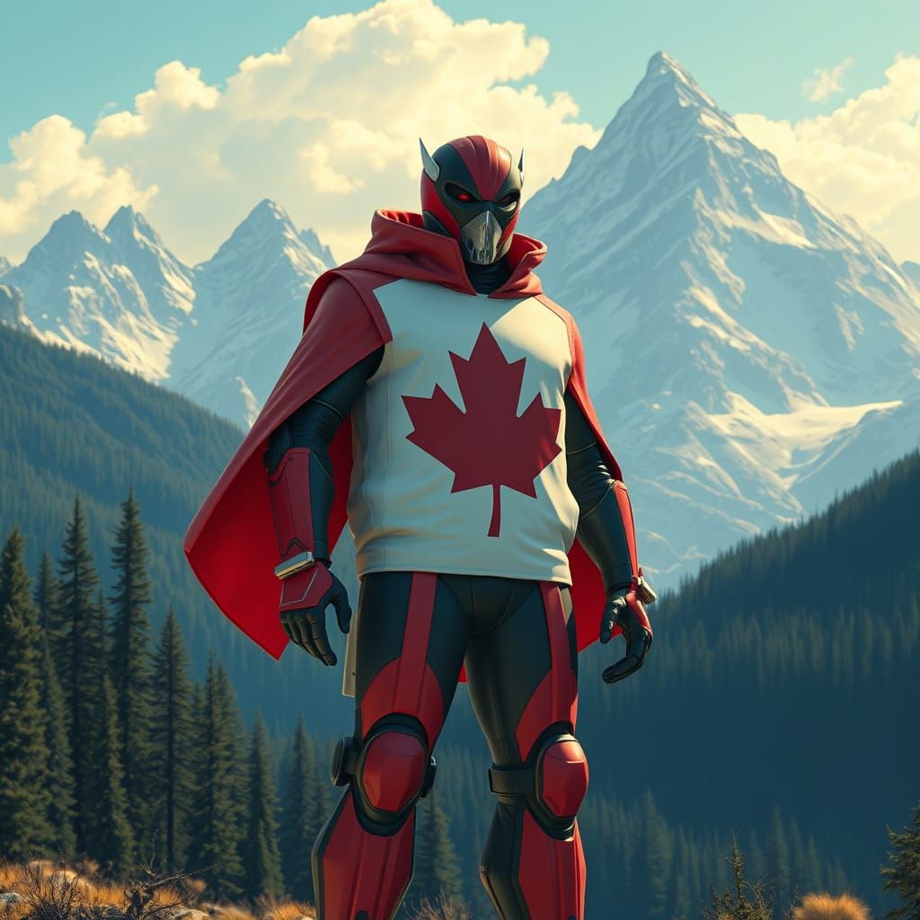 Canadian Futurist Icon Standing Tall Amidst Vibrant Mountain...