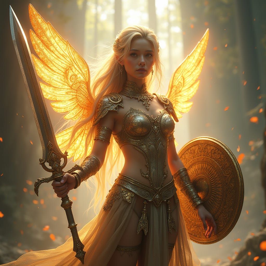 Ethereal Elf Warrior Maiden in Vibrant, Dreamlike Style