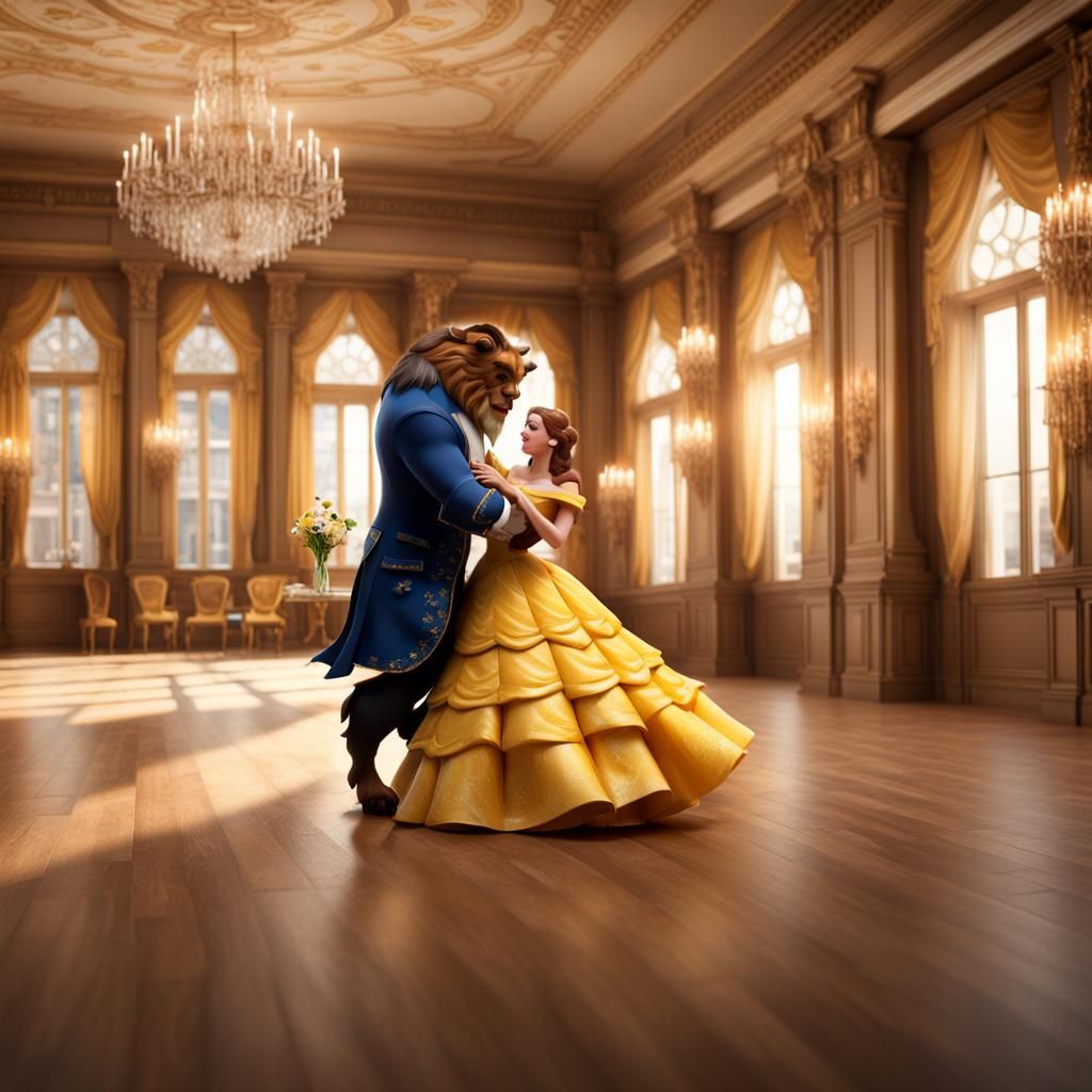 Belle and Beast Ballroom Dance in Papercraft Style