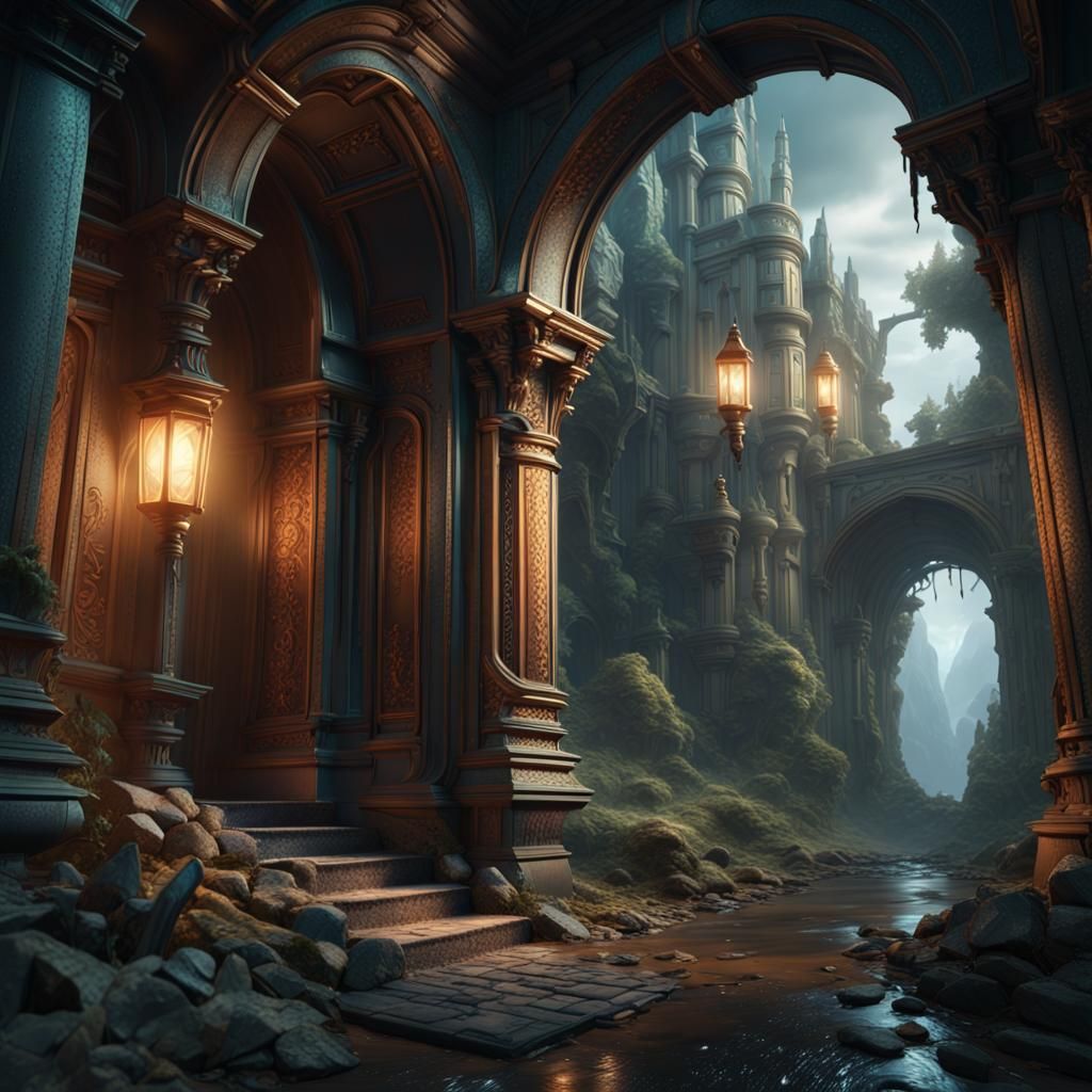 Detailed Flashlight Matte Painting in Deep Color