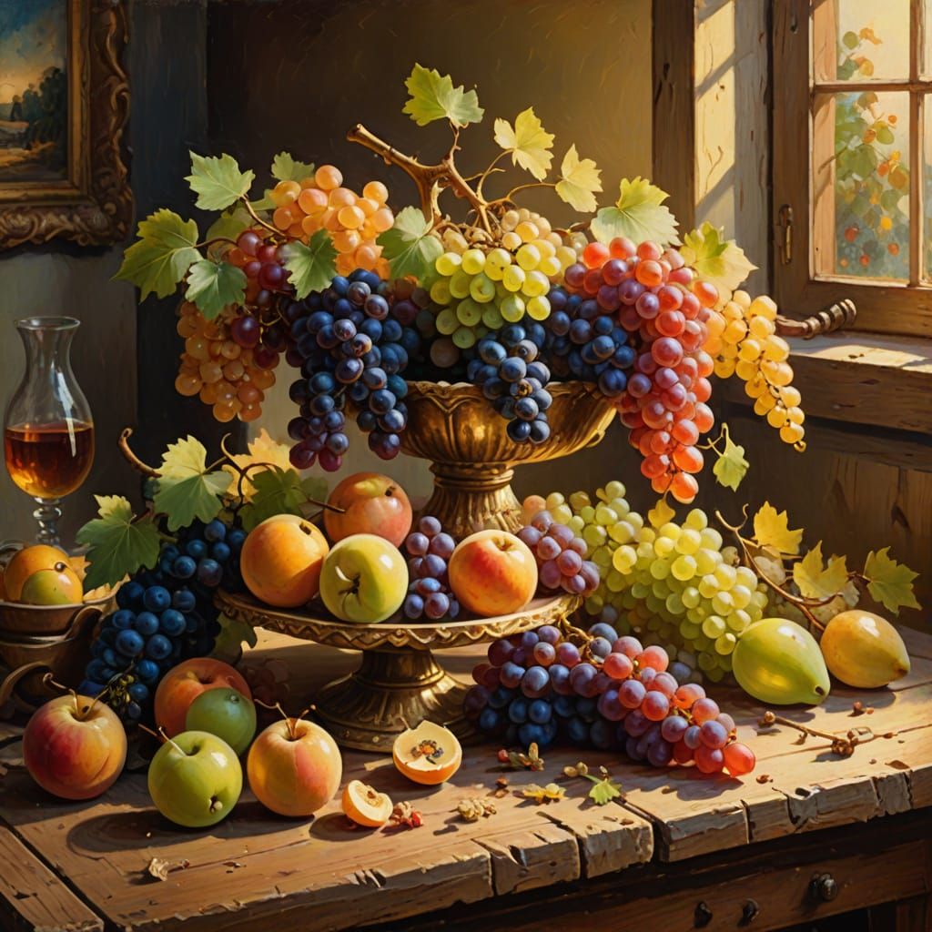 Impressionist Still Life of a Fruit Horn in Warm Golden Ligh...