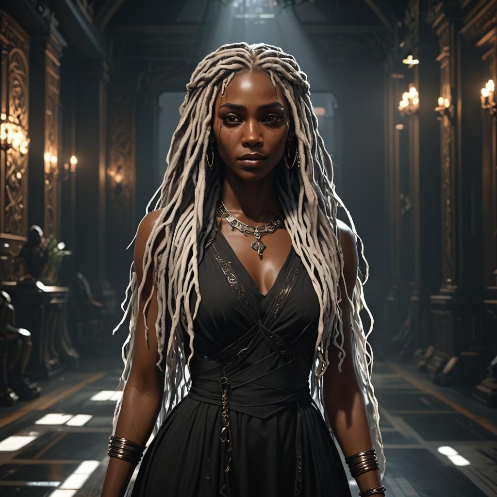 Dark Concept Art: Woman with White Locs