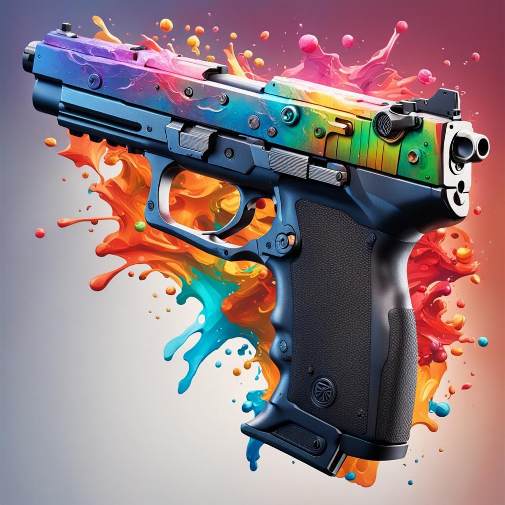 Hyperrealistic Gun in Splash Art Style