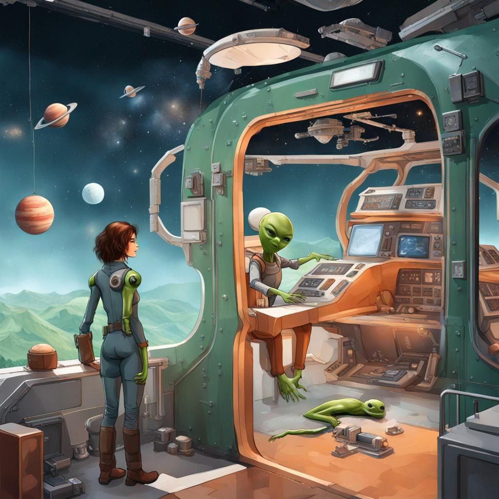 Photorealistic Space Colonist with Alien, Hyperdetailed Illu...