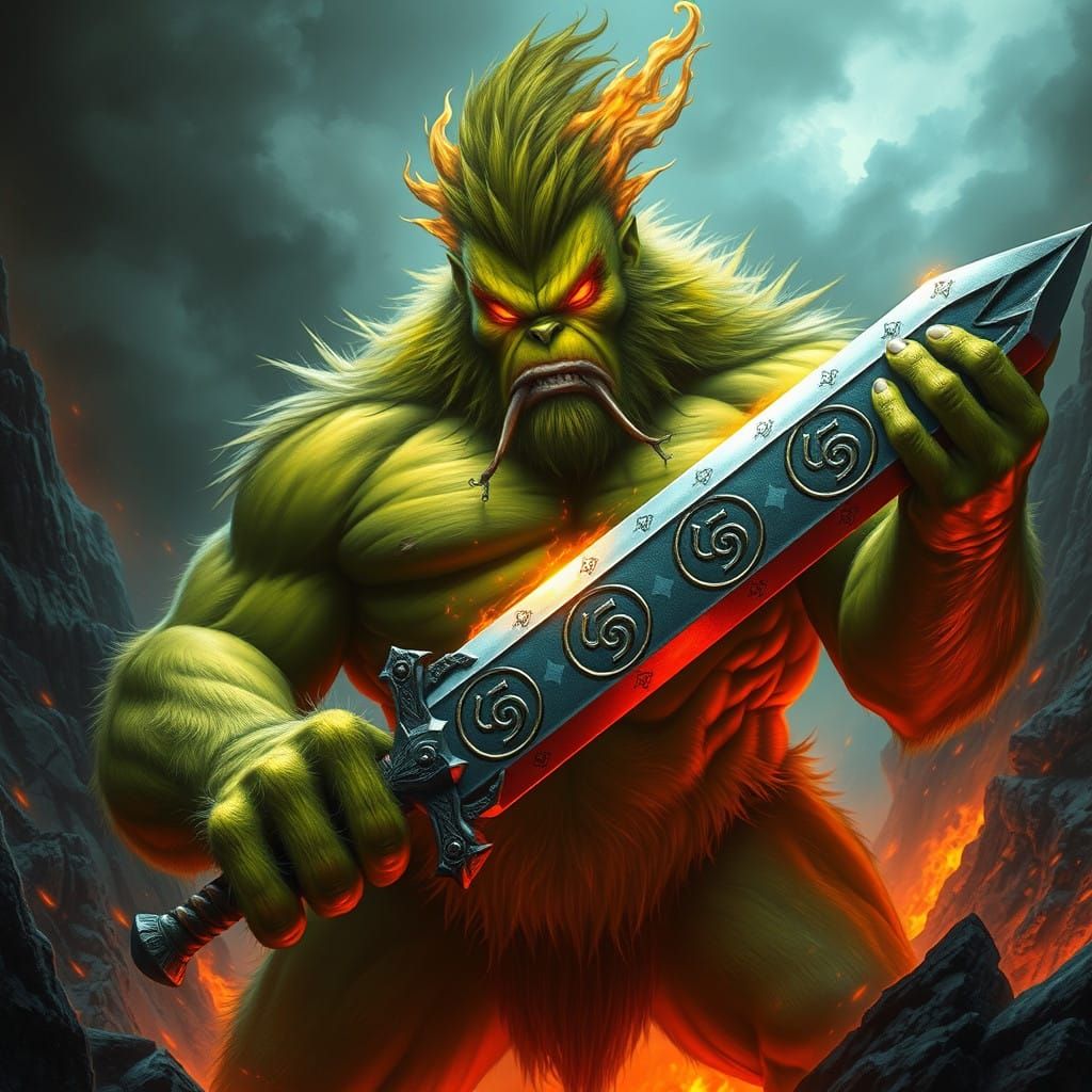 Mighty, Muscle-Bound Grinch Emerges from Mordor's Fiery Dept...