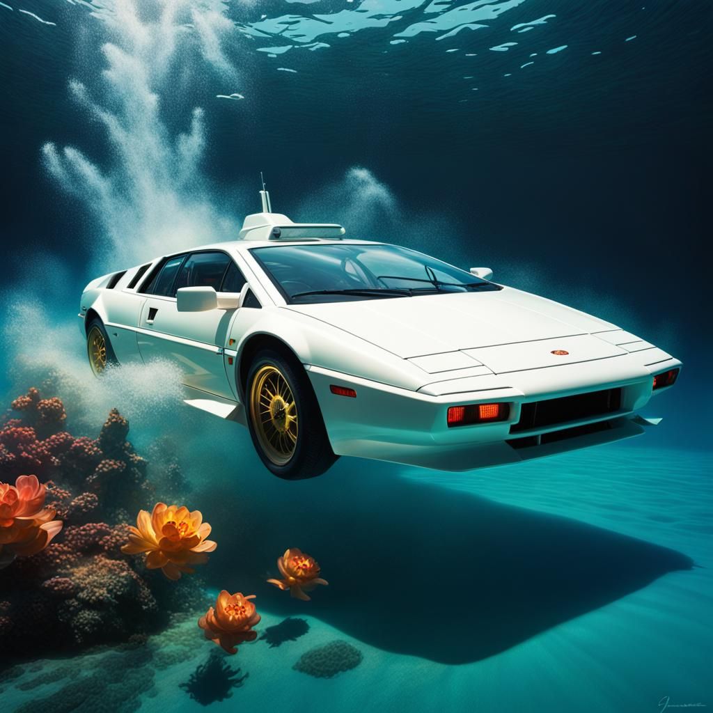 Underwater Lotus Esprit: Hyperrealistic Concept Art