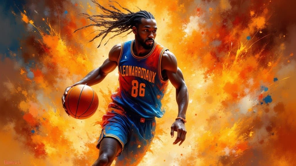Basketball Player in Motion with Explosive Background