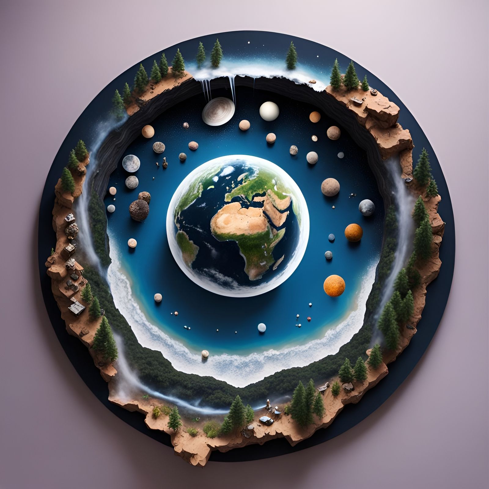 Exploded Knolling Painting of Flat Earth Wonderland