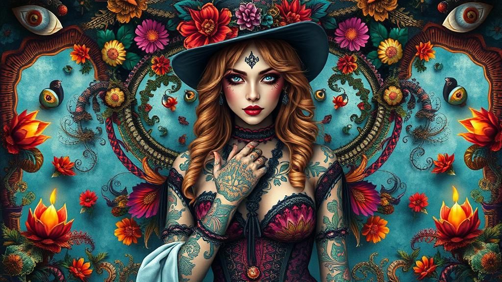 Fantasy Woman in Gothic Attire: A Vibrant Matte Painting