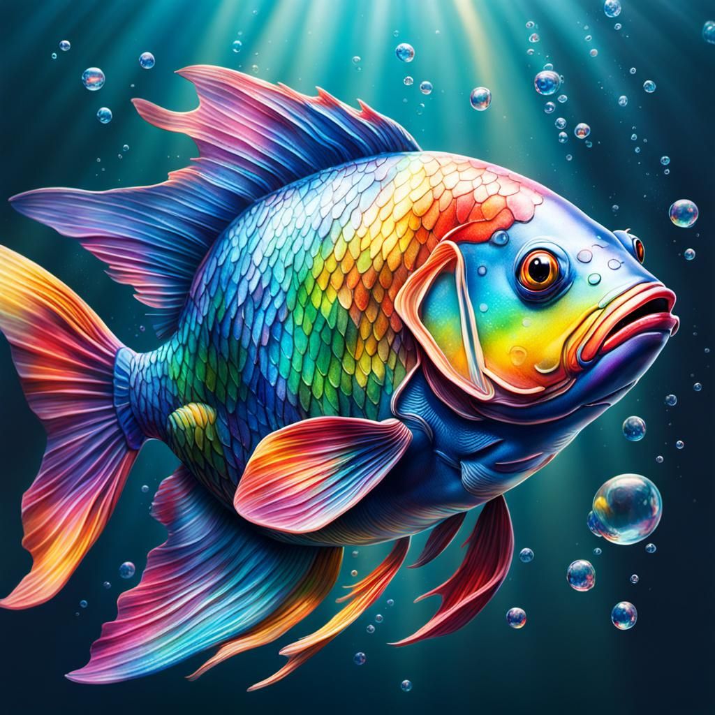 Hyperrealistic Rainbow Fish in Splash Art Style