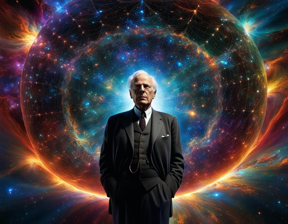 Carl Jung in Exploding Cosmic Galaxy, Hyperrealistic Style