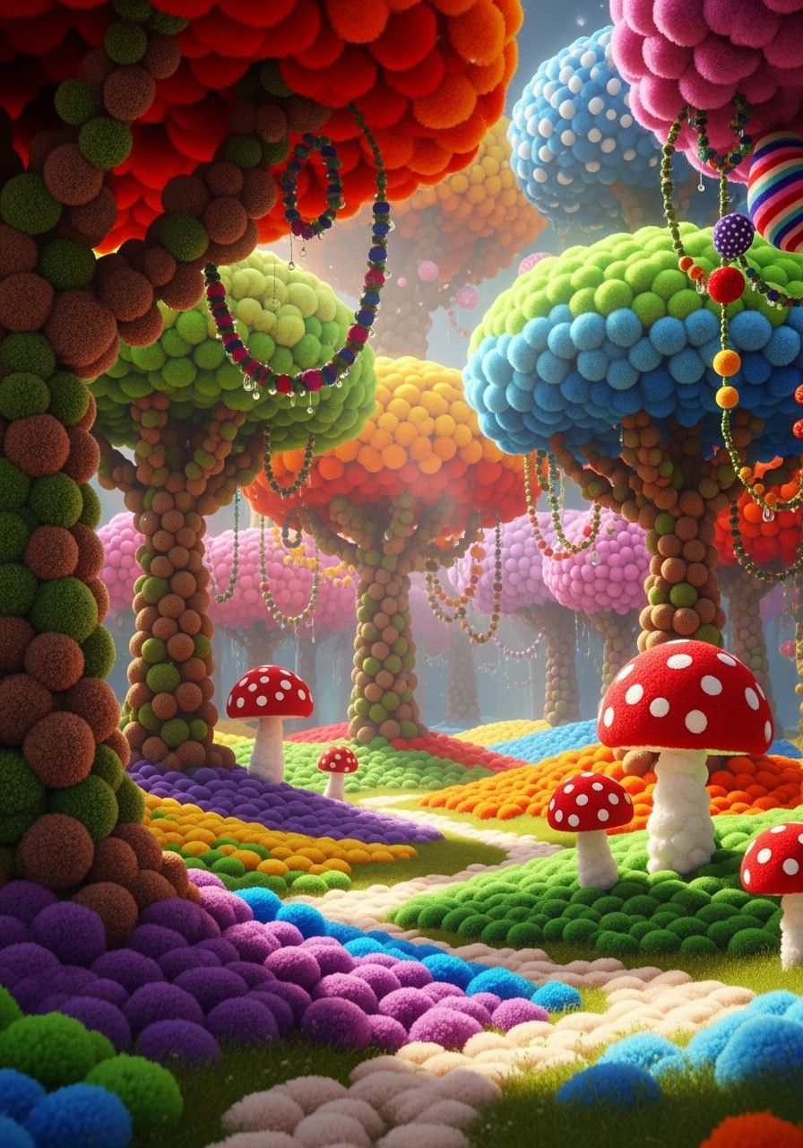 Whimsical Pom-Pom Forest: A Strange Landscape