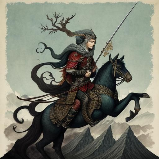 Norse Jotun Visits Mount Olympus, Ink and Brush