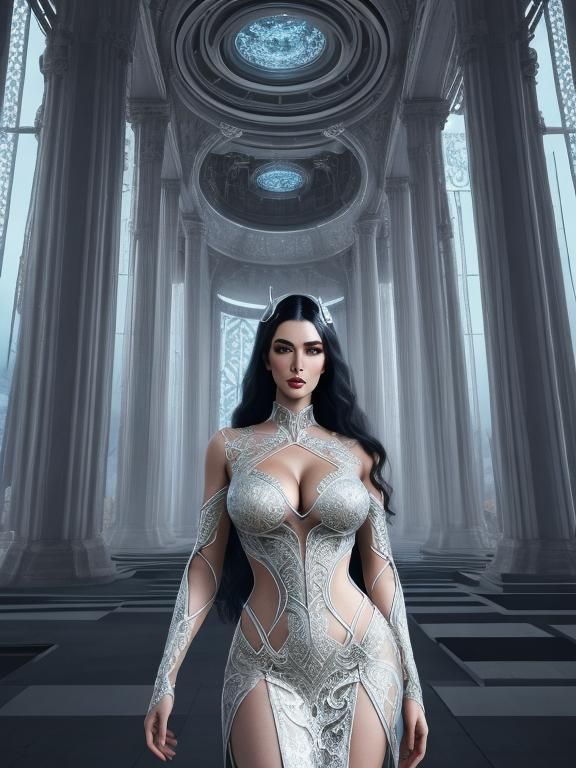 Futuristic Venus Priestess in Sci-Fi Temple