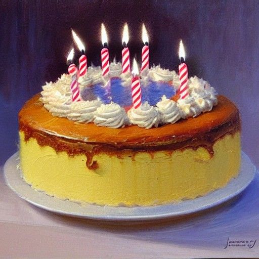Birthday Cake in Oil Painting Style