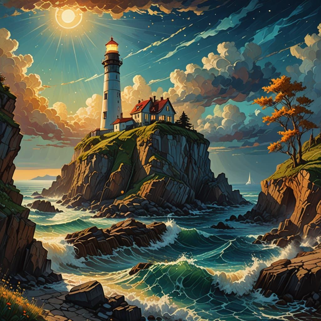 Solarpunk Lighthouse Amidst Cosmic Eclipse