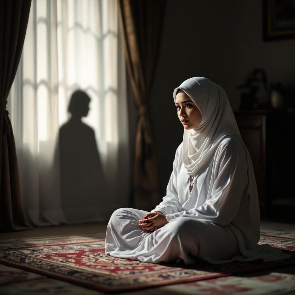 Anxious Woman in Prayer, Cinematic Lighting